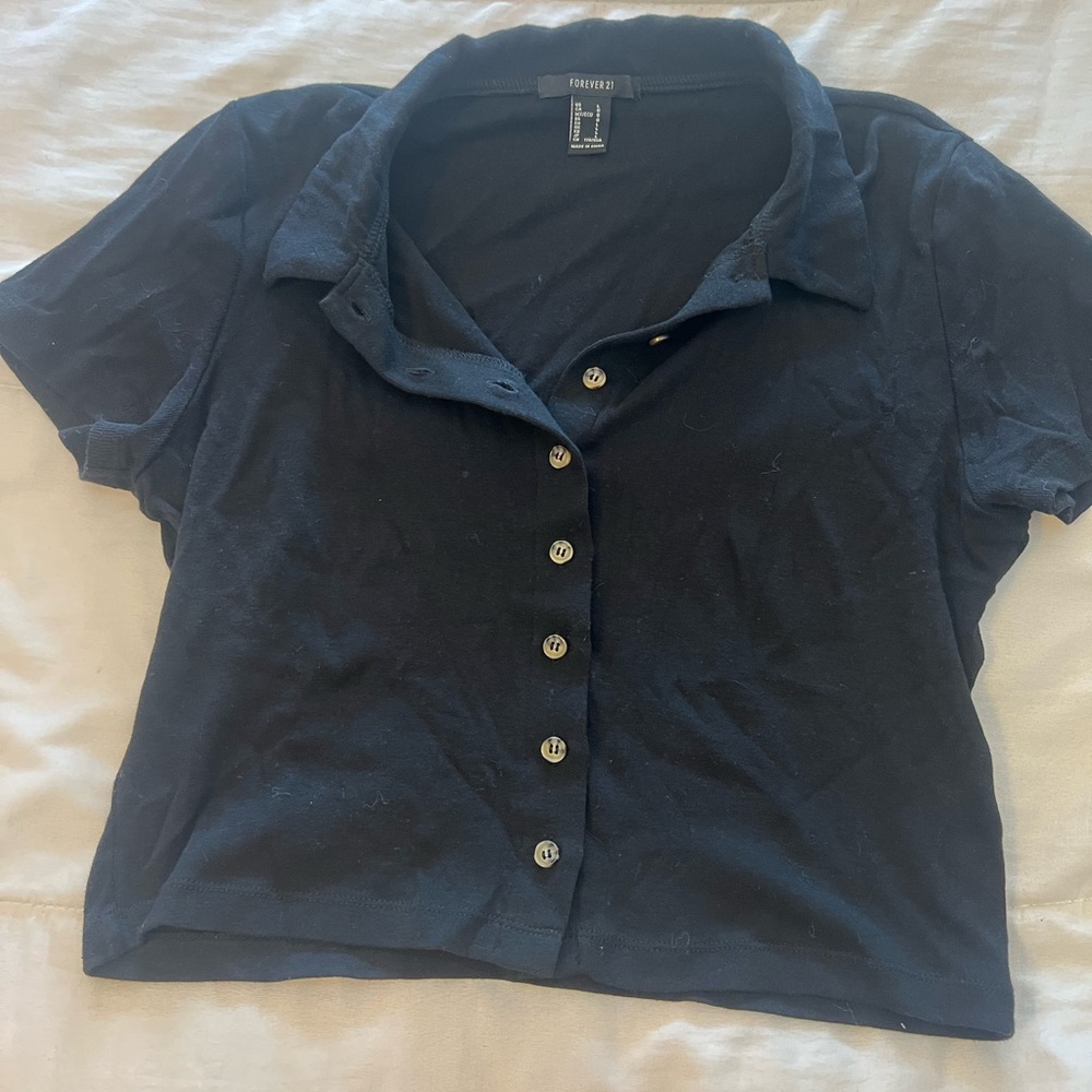 Forever 21 Navy Button-Up Blouse